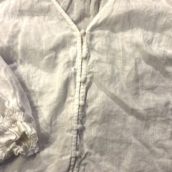 Maeve by Anthropologie Blouse The Audie Linen Puff-Sleeve White BohoChic Prairie - Picture 4 of 7